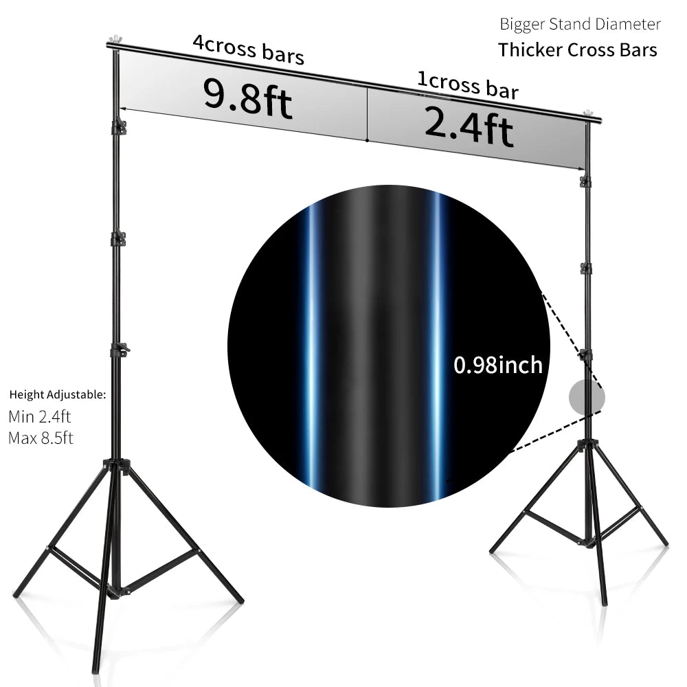 2.6M x 3M Photography Backdrop Stand Kit with Carry Bag for Photo & Video Studios.