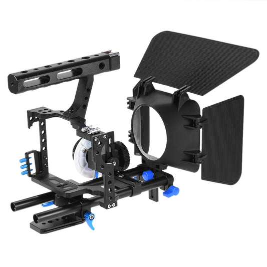 Camera Cage Kit: Matte Box, Follow Focus & Handle for Panasonic GH4 and Sony A7 Series.