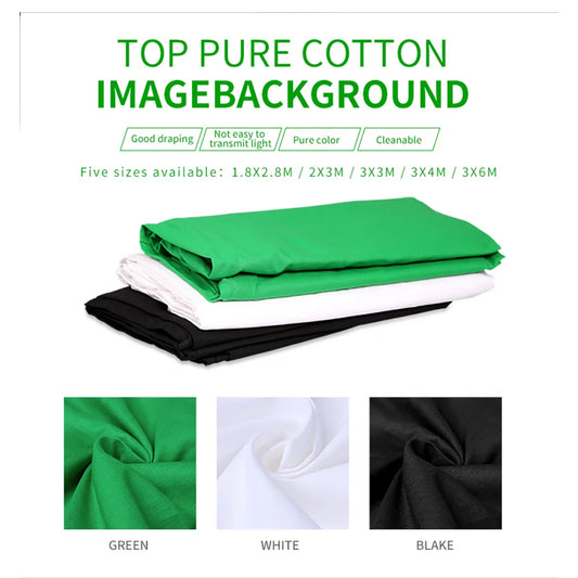 Photography Green Screen Backdrops: Green, White, Black, Blue, Grey Muslin Polyester-Cotton for Professional Photo Studios.