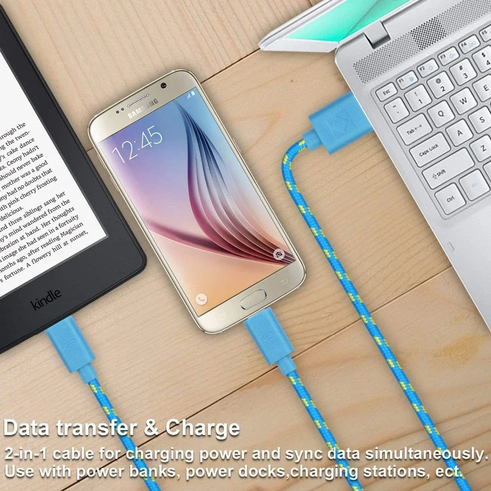 USB HD Nylon Braided Data/Charger Cable for Android, 1m/3m Micro USB.