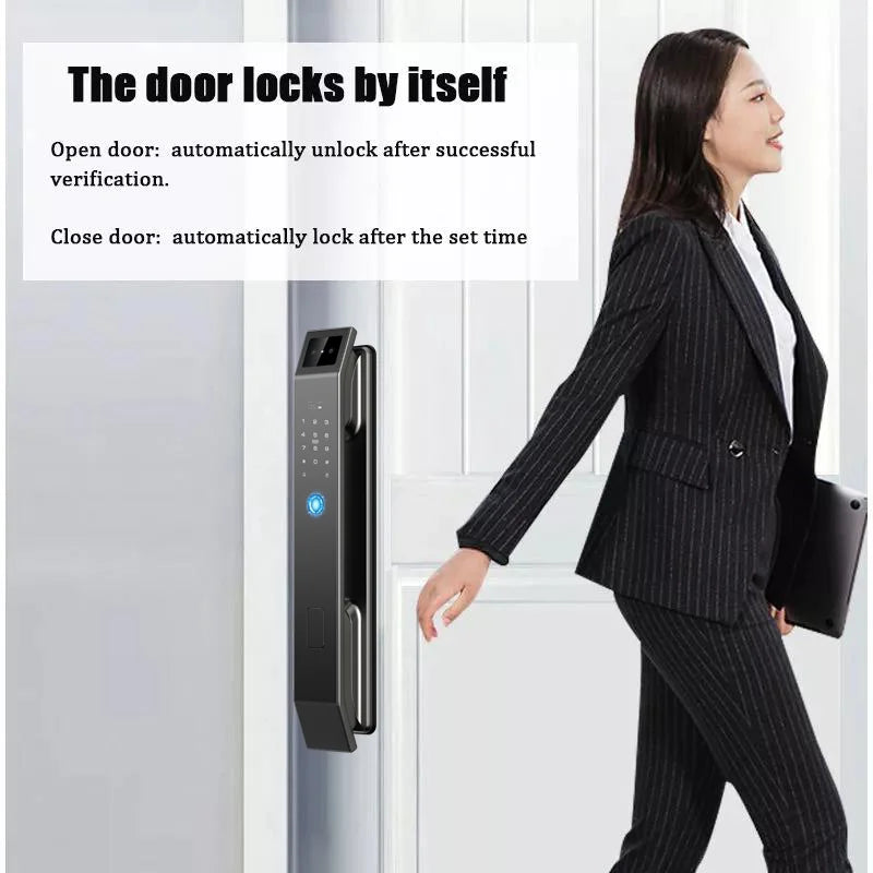 3D Face Recognition Door Lock: Keyless, with camera, fingerprint, and password unlock.