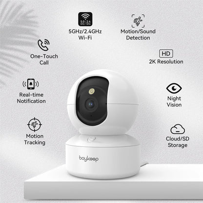 3MP Wi Fi Baby Monitor: 5G/2.4GHz, automatic tracking, 24/7 video surveillance.