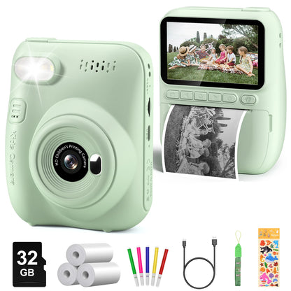 Kids Instant  Camera, 3.0" 32MP HD 1080P with 3 Printer Paper Rolls, Ages 6-12.