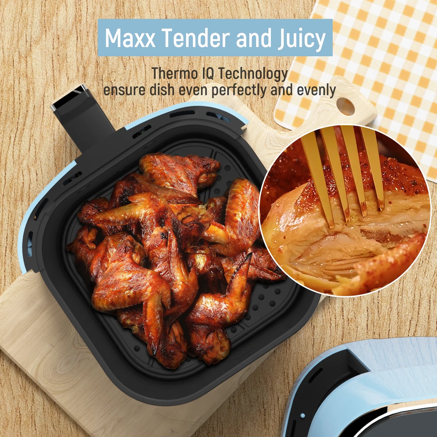 4.2QT Air Fryer Oven With 9 Customizable Cooking Programs and Tempered Glass Display with Nonstick Basket.