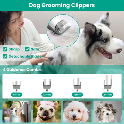 Pet Grooming Kit & Vacuum Professional Clippers with 5 Grooming Tools for Dogs & Cats.