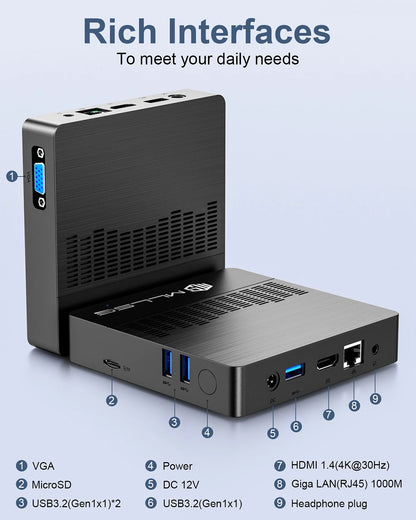 Air Mini PC: Intel Celeron N4000, 6GB RAM, 128GB ROM, Windows 11, dual-band WiFi, VGA, BT4.2.