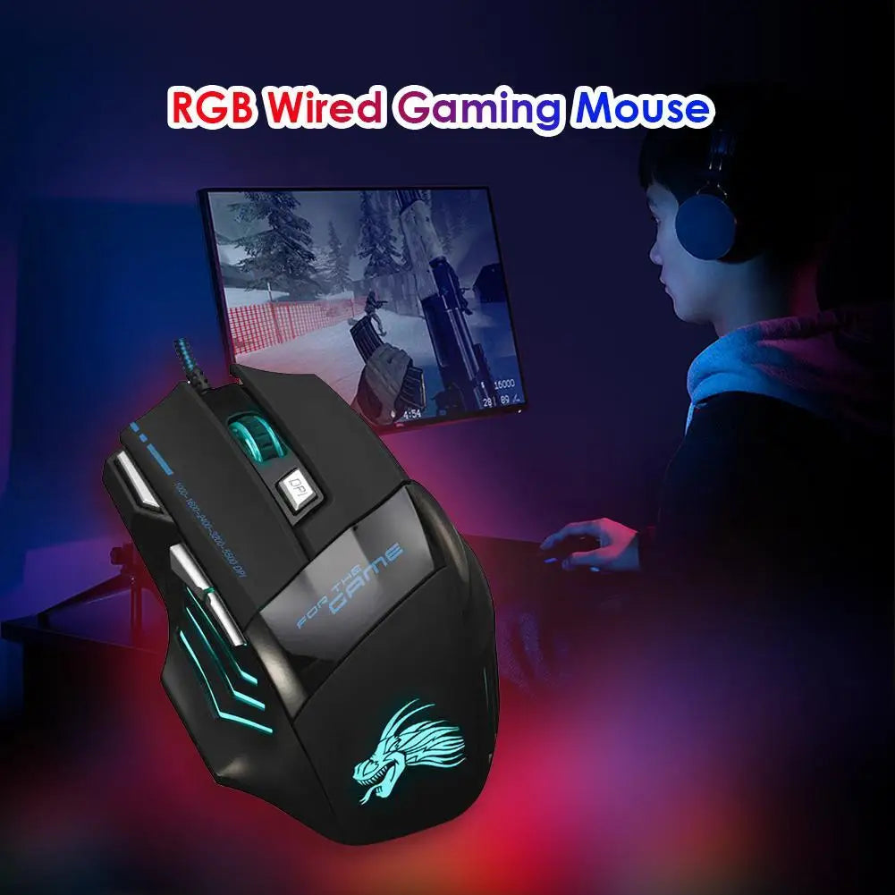 Wired Gaming Mouse, 7-Button, Backlit, 5500 DPI Adjustable, for PC and Desktop Gamers.