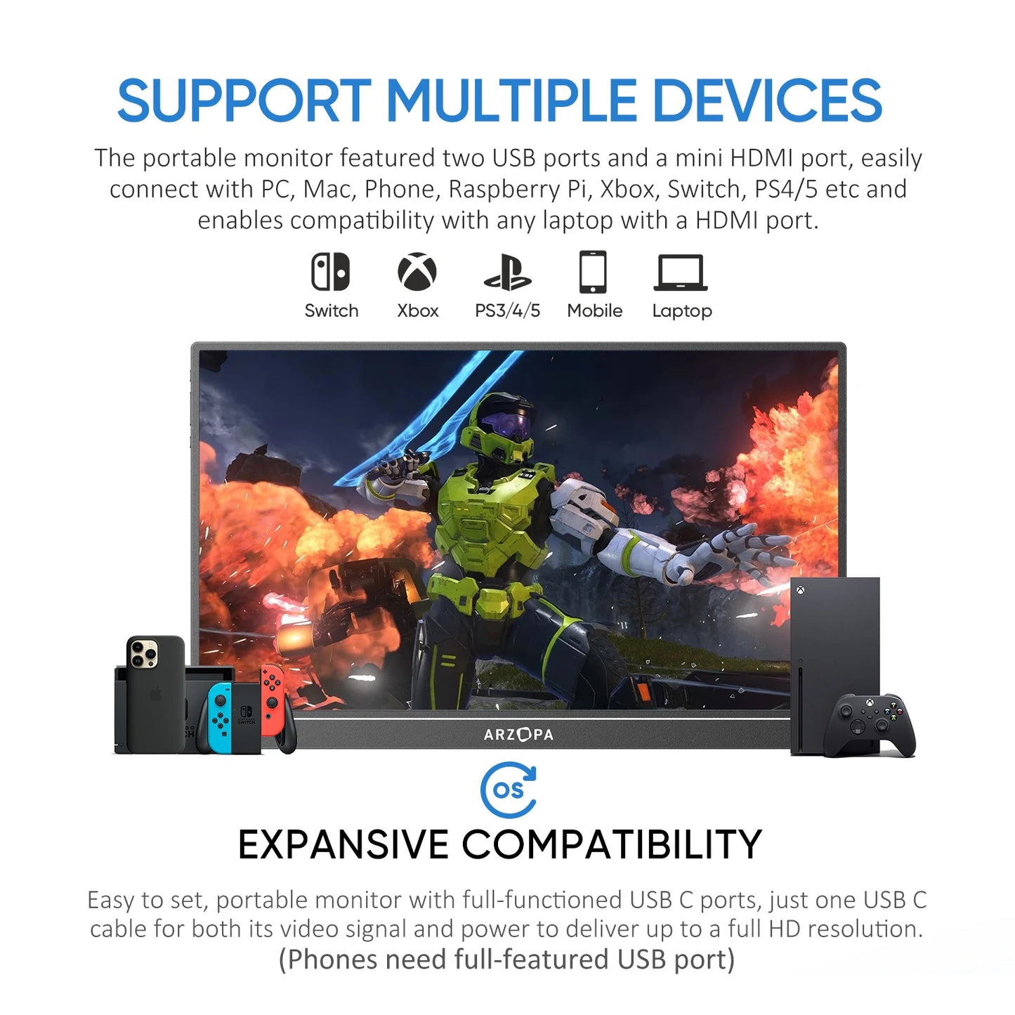 16" 2K Portable Monitor: 16:10 IPS screen compatible with Mac, Laptop, PC, Xbox, PS4/5, Switch