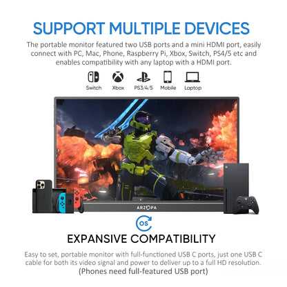 16" 2K Portable Monitor: 16:10 IPS screen compatible with Mac, Laptop, PC, Xbox, PS4/5, Switch