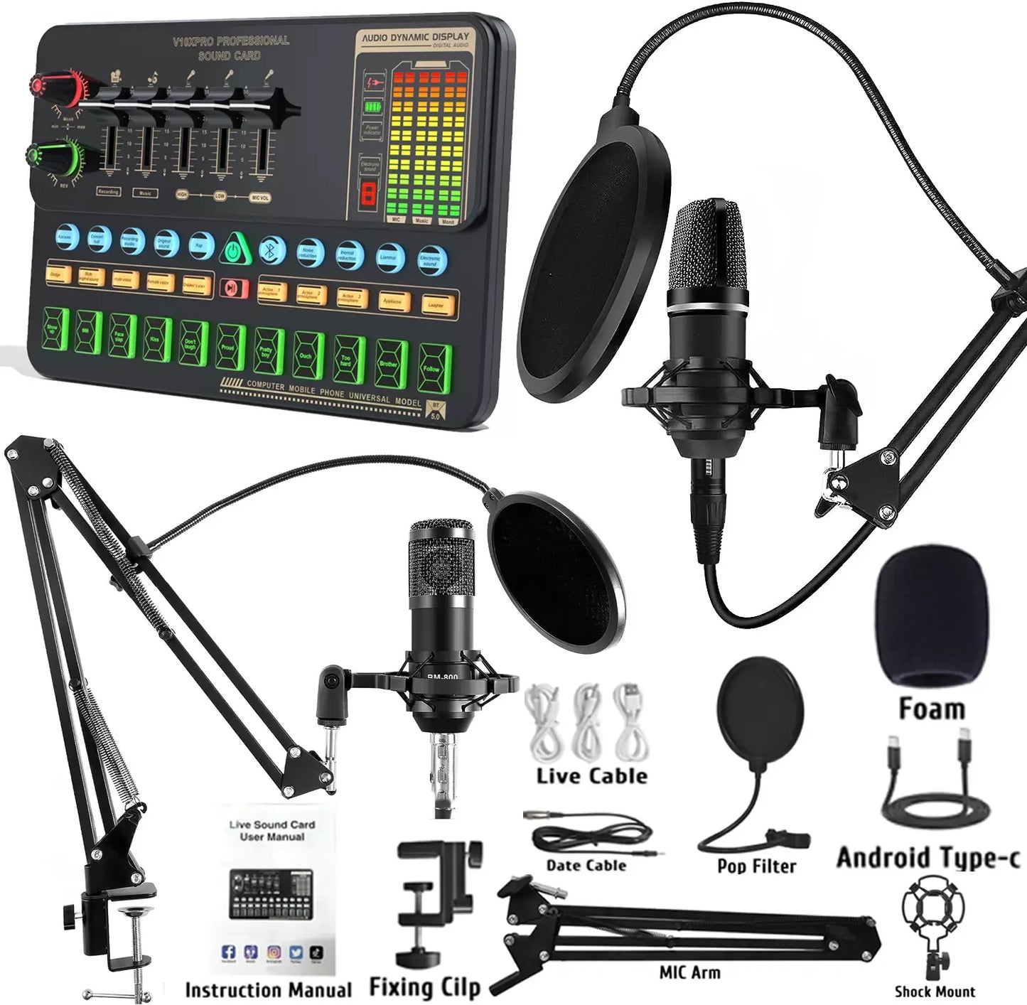 Complete Home Studio Recording Kit Mixer Condenser Microphone for Music Podcast