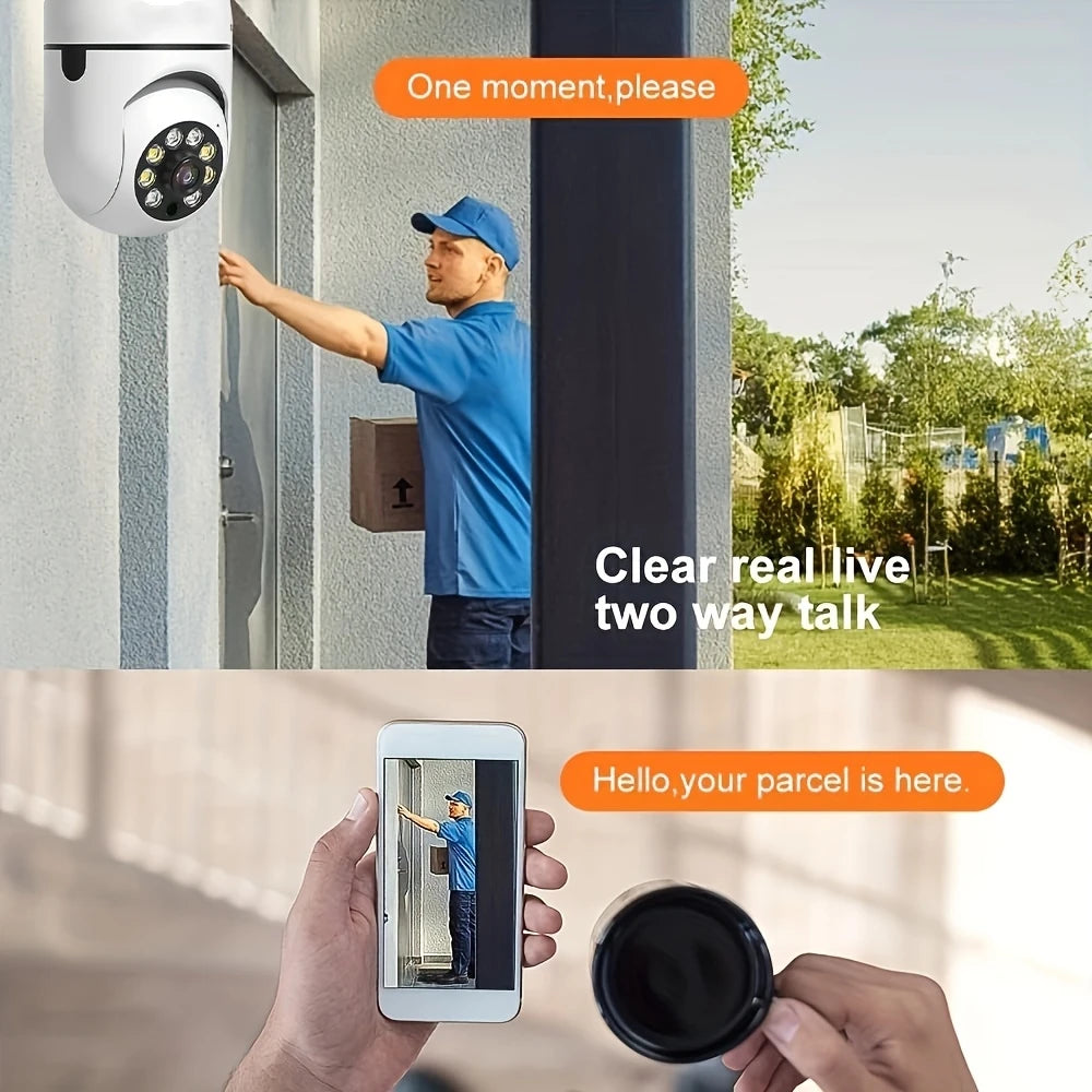 Wireless Security Cameras: 5GHz WiFi, 360° view, E27 light socket, app-controlled.