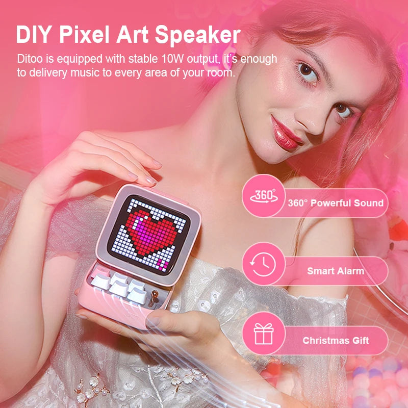 Ditoo-Pro Retro Pixel Art Bluetooth Speaker with Alarm Clock, DIY LED Display.