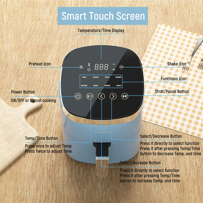 4.2QT Air Fryer Oven With 9 Customizable Cooking Programs and Tempered Glass Display with Nonstick Basket.