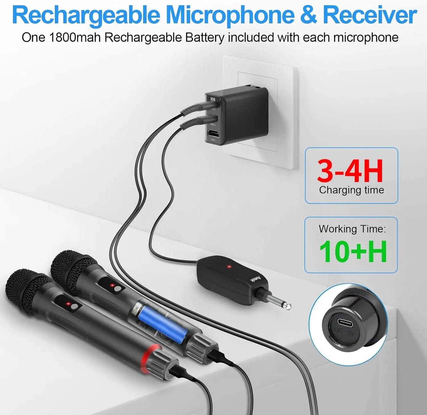 Wireless Rechargeable Microphone: Handheld Mic with Receiver for Singing, Karaoke, and DJs.