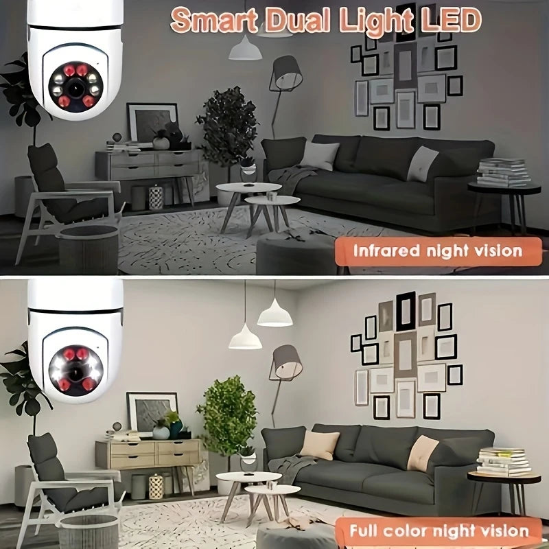 Wireless Security Cameras: 5GHz WiFi, 360° view, E27 light socket, app-controlled.