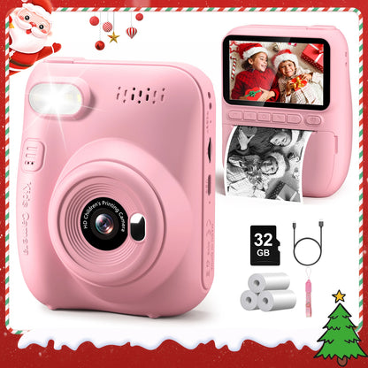 Kids Instant  Camera, 3.0" 32MP HD 1080P with 3 Printer Paper Rolls, Ages 6-12.